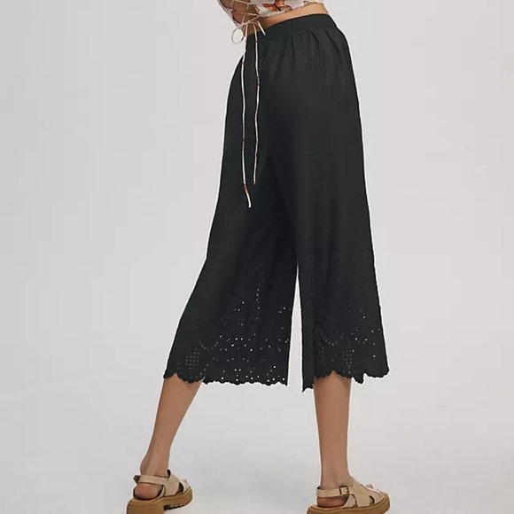 NWT Anthropologie Wide-Leg Eyelet Crop Pants - Picture 2 of 4